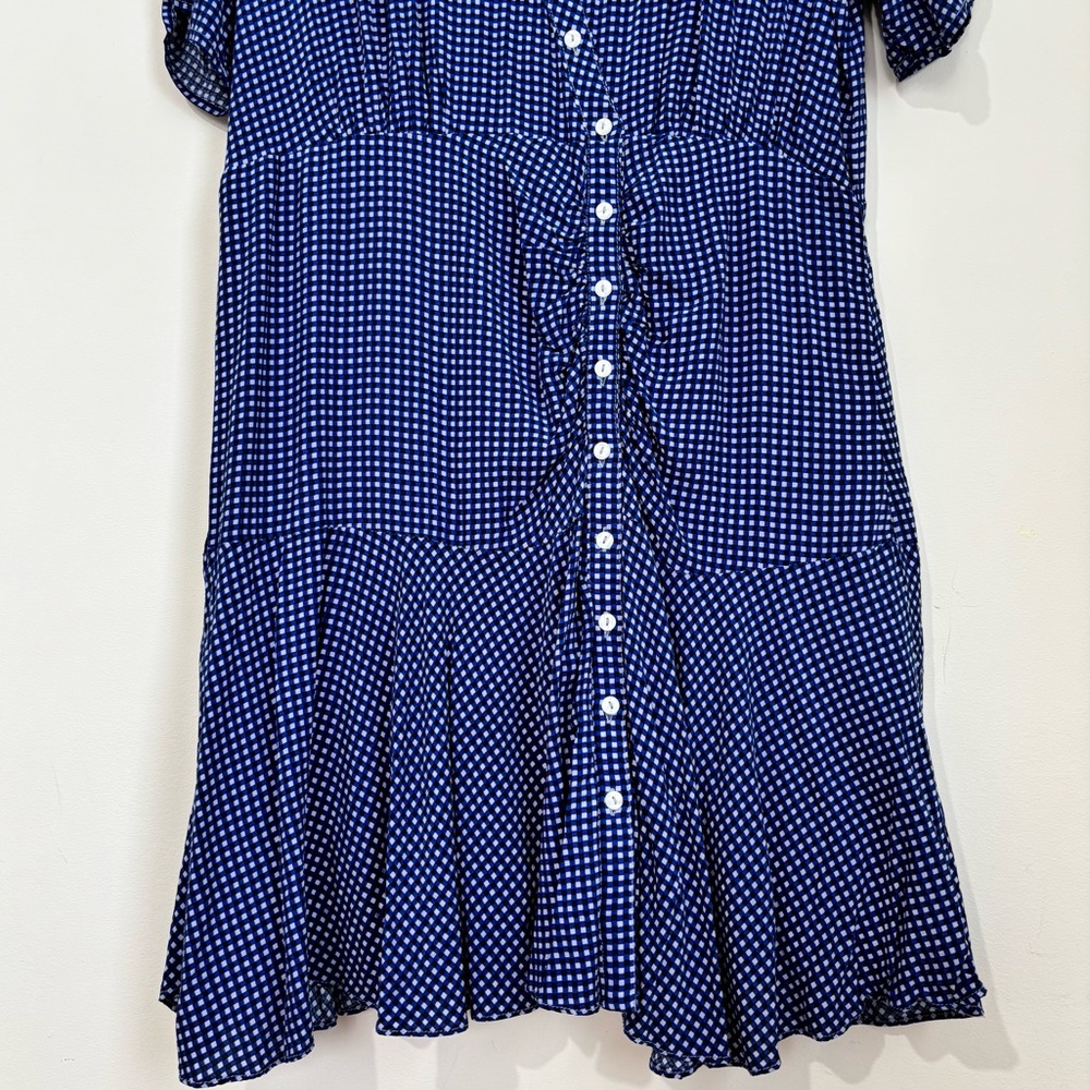 Free People boho rippa ruffle sleeve button up V-nek blue white gingham dress XL - Picture 8 of 16